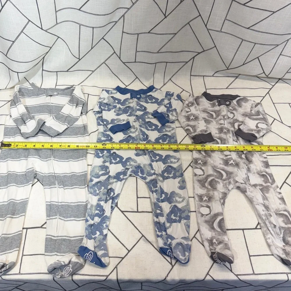 Burt's‎ Bees Baby Pajamas 6-9M Blue Grey Stripe Cloud Moon Star 3-Pack Sleepers